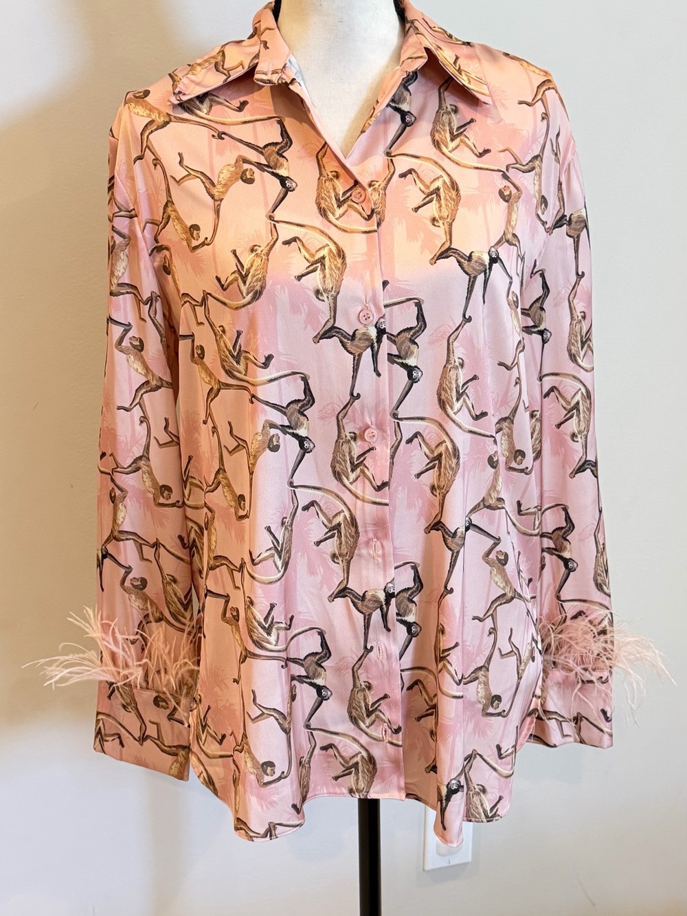 Susi Apparel Pink Feathery Cuff Ballet Print Blouse